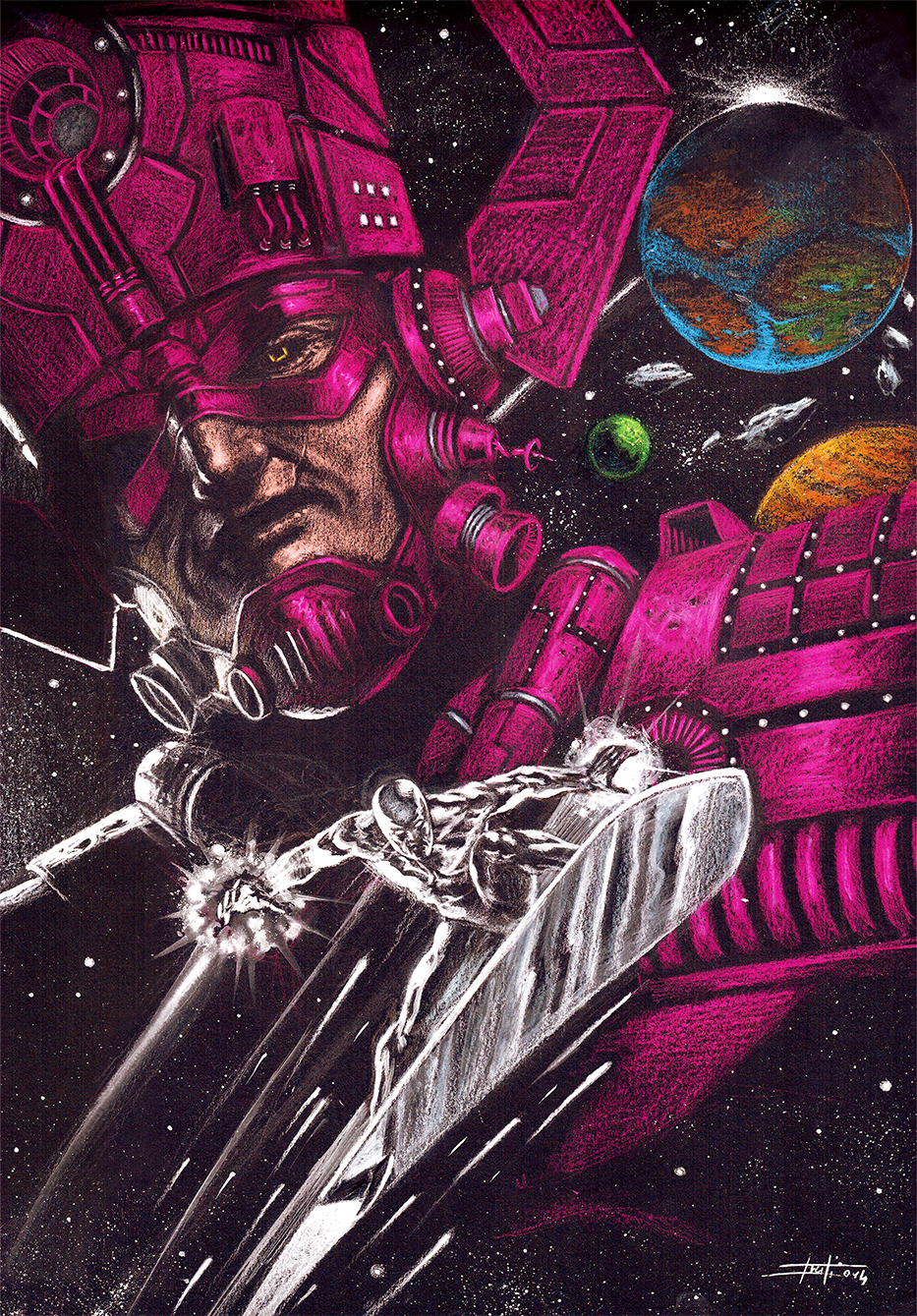 STAMPA ARTISTICA "SILVER SURFER E GALACTUS" BY LUCA STRATI
