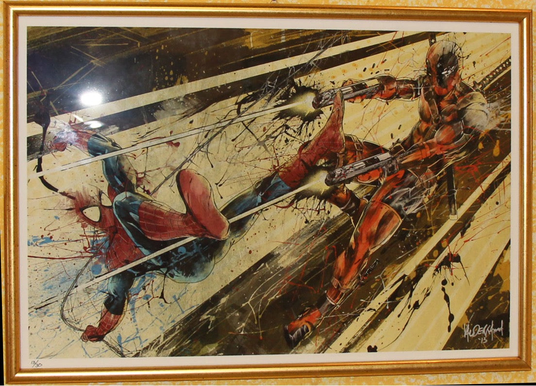 SPIDERMAN VS DEADPOOL   TRIPTYCH “SMACKDOWN SET” by John Valderrama