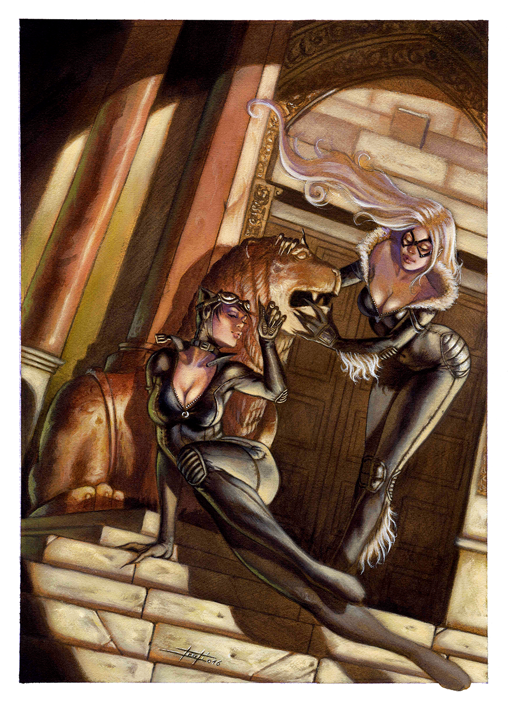 STAMPA ARTISTICA "CAT WOMAN AND BLACK CAT" BY LUCA STRATI