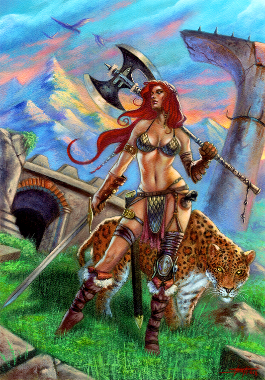 STAMPA ARTISTICA "RED SONJA E IL GIAGUARO " BY LUCA STRATI