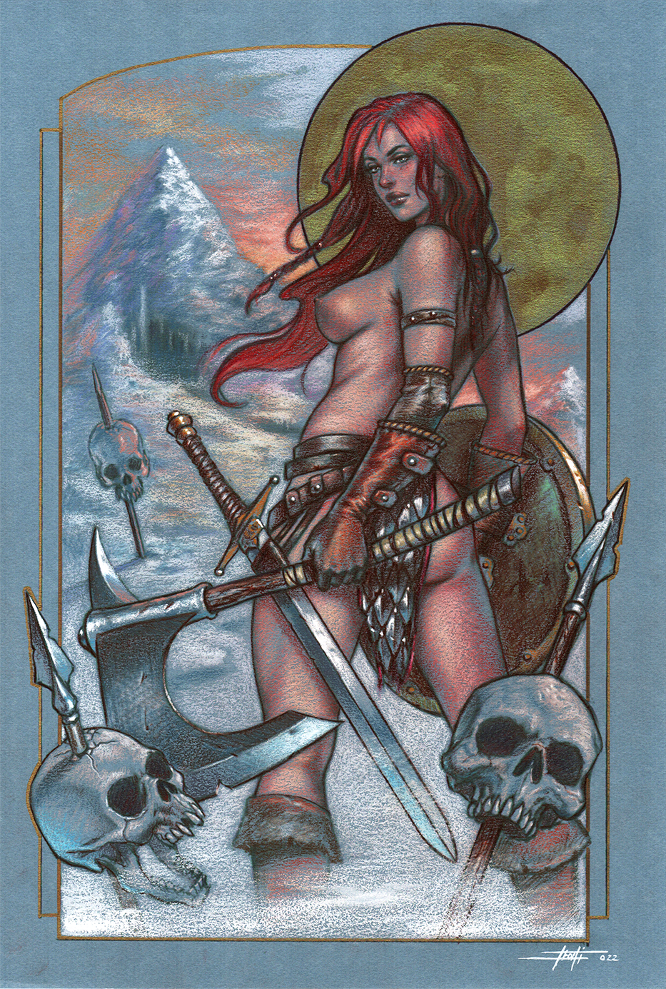STAMPA ARTISTICA "RED SONJA CON AXE" BY LUCA STRATI