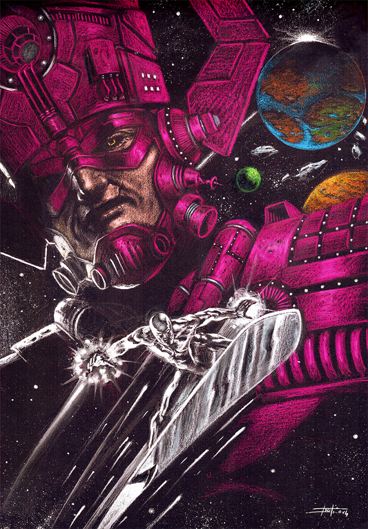 STAMPA ARTISTICA "SILVER SURFER E GALACTUS" BY LUCA STRATI